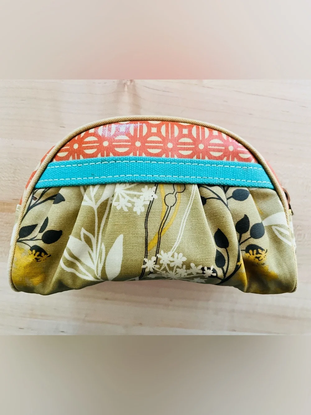 Fossil Vintage Canvas Coated Floral Cosmetic Pouch in Olive, Orange & Turquoise